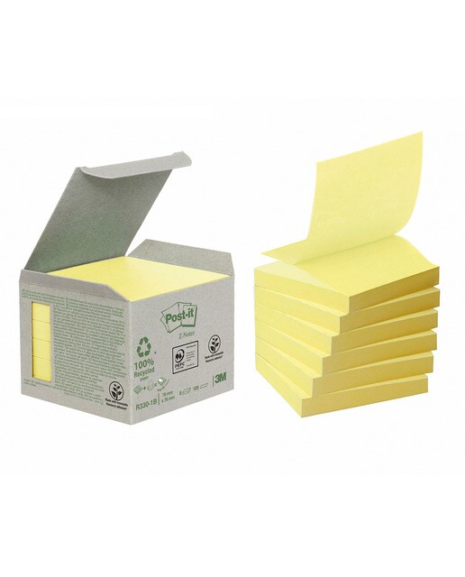 Imagen 0 de Pack de 6 Blocs de Notas Adhesivas Reposicionables Recicladas 76x76mm Post-it  Amarillo