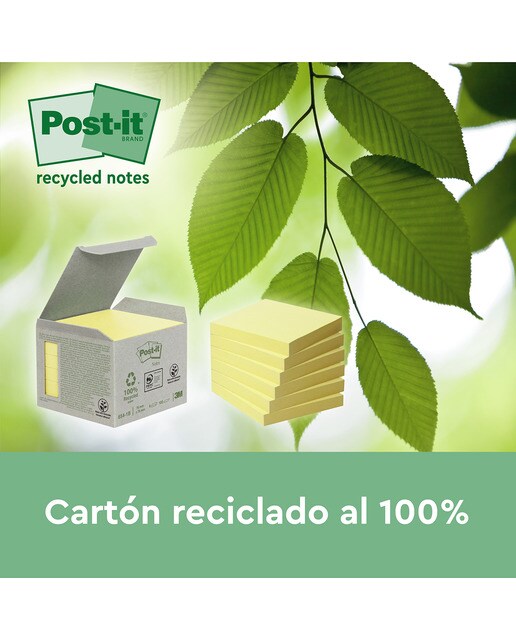 Pack de 6 Blocos de Notas Adesivas Post-It Reposicionáveis Recicladas 76 x 76 mm - Amarelo Amarelo-4