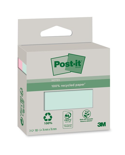 Imagem 0 de Pack de 2 Blocos de Notas Adesivas Post-It Reposicionáveis Recicladas 76 x 76 mm - Multicolor