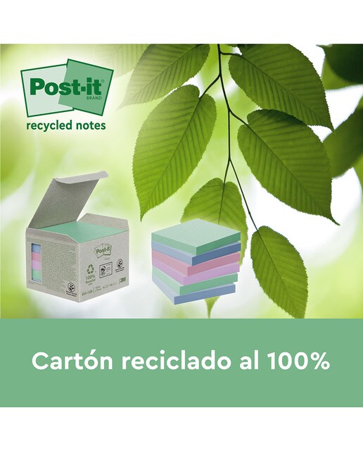 Pack de 2 Blocs de Notas Adhesivas Reposicionables Recicladas 76x76mm Post-it Multicolor Multicolor-2