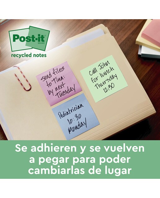 Pack de 2 Blocs de Notas Adhesivas Reposicionables Recicladas 76x76mm Post-it Multicolor Multicolor-4