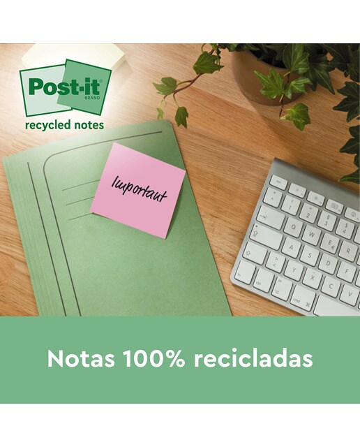 Pack de 2 Blocs de Notas Adhesivas Reposicionables Recicladas 76x76mm Post-it Multicolor Multicolor-5
