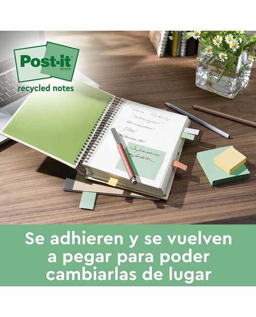 Pack de 2 Blocs de Notas Adhesivas Reposicionables Recicladas 76x76mm Post-it Multicolor Multicolor-6