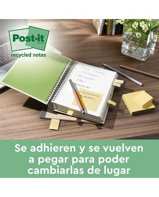 Pack de 2 Blocos de Notas Adesivas Post-It Reposicionáveis Recicladas 76 x 76 mm - Amarelo Amarelo-4