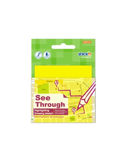 Bloco de Notas Adesivas Semi-Transparentes 76x76mm - Amarelo Neon Amarelo-néon-1