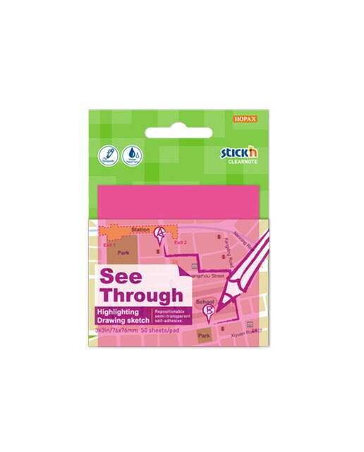 Bloco de Notas Adesivas Semi-Transparentes 76X76mm - Rosa Neon Rosa Néon-1