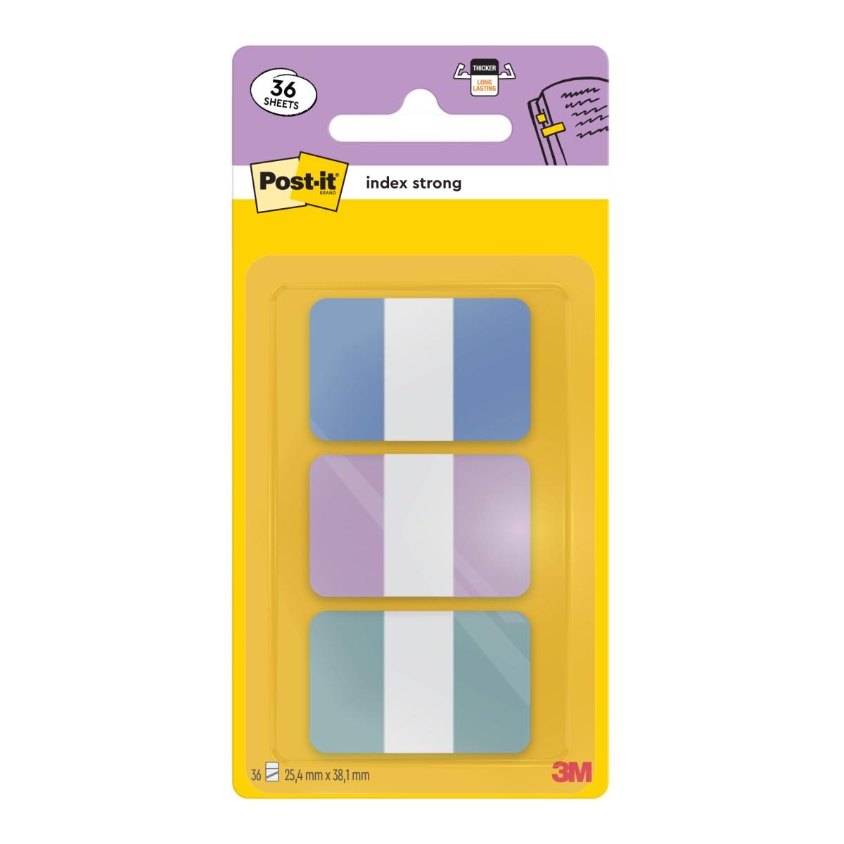 Imagem 0 de Index marcadores Post-it strong azul pastel, púrpura y verde de 25,4 x 38,1 mm. 36 marcadores.