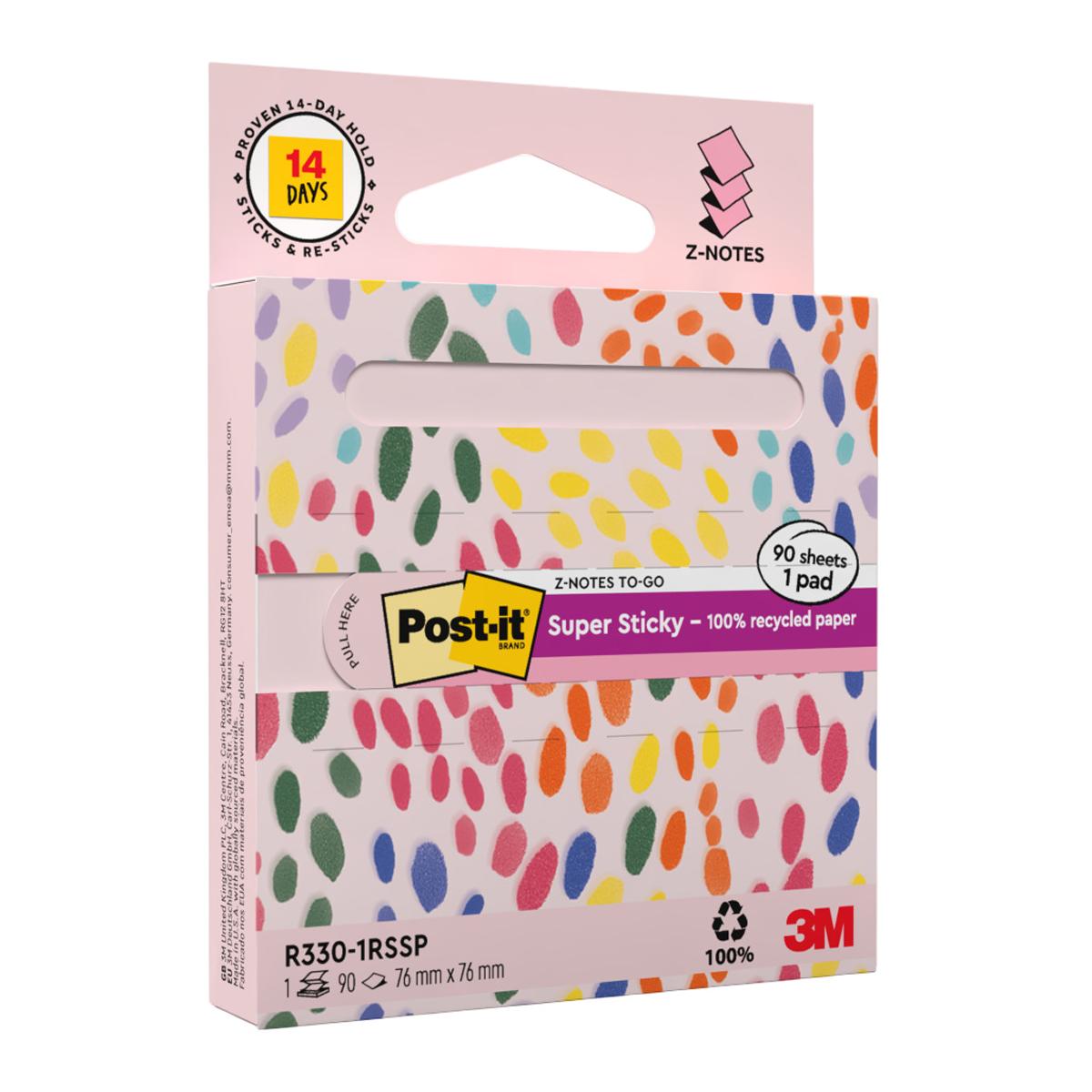 Imagem 0 de Dispensador portátil de z-notas super sticky Post-it, 100% recicladas, rosa pastel de 76 x 76 mm. Bloc de 90 Folhas