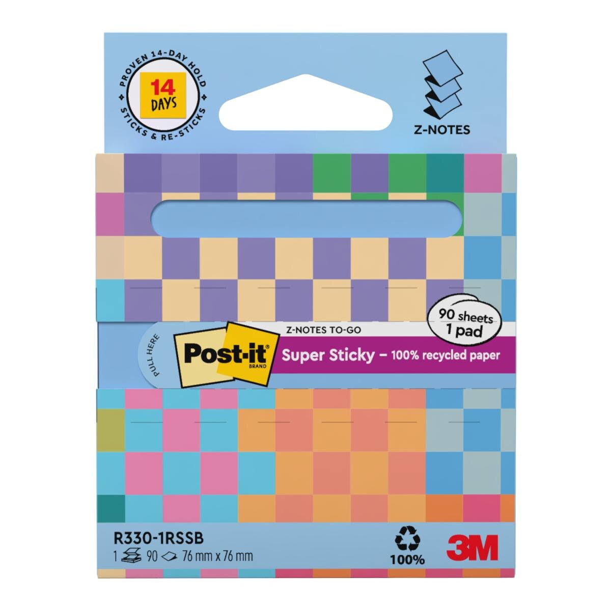 Imagem 0 de Dispensador portátil de z-notas super sticky Post-it, 100% recicladas, azul pastel de 76 x 76 mm. Bloc de 90 Folhas