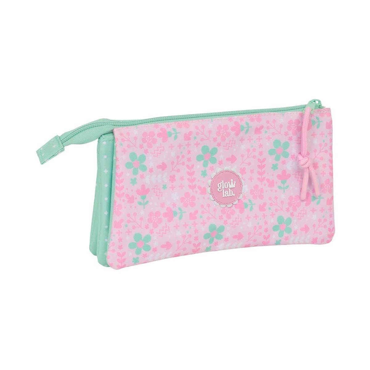 Estojo triplo Glowlab Safta rosa claro e menta Rosa-claro-2