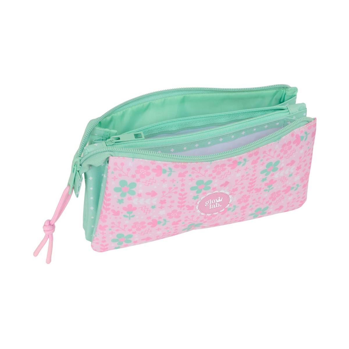Estojo triplo Glowlab Safta rosa claro e menta Rosa-claro-3