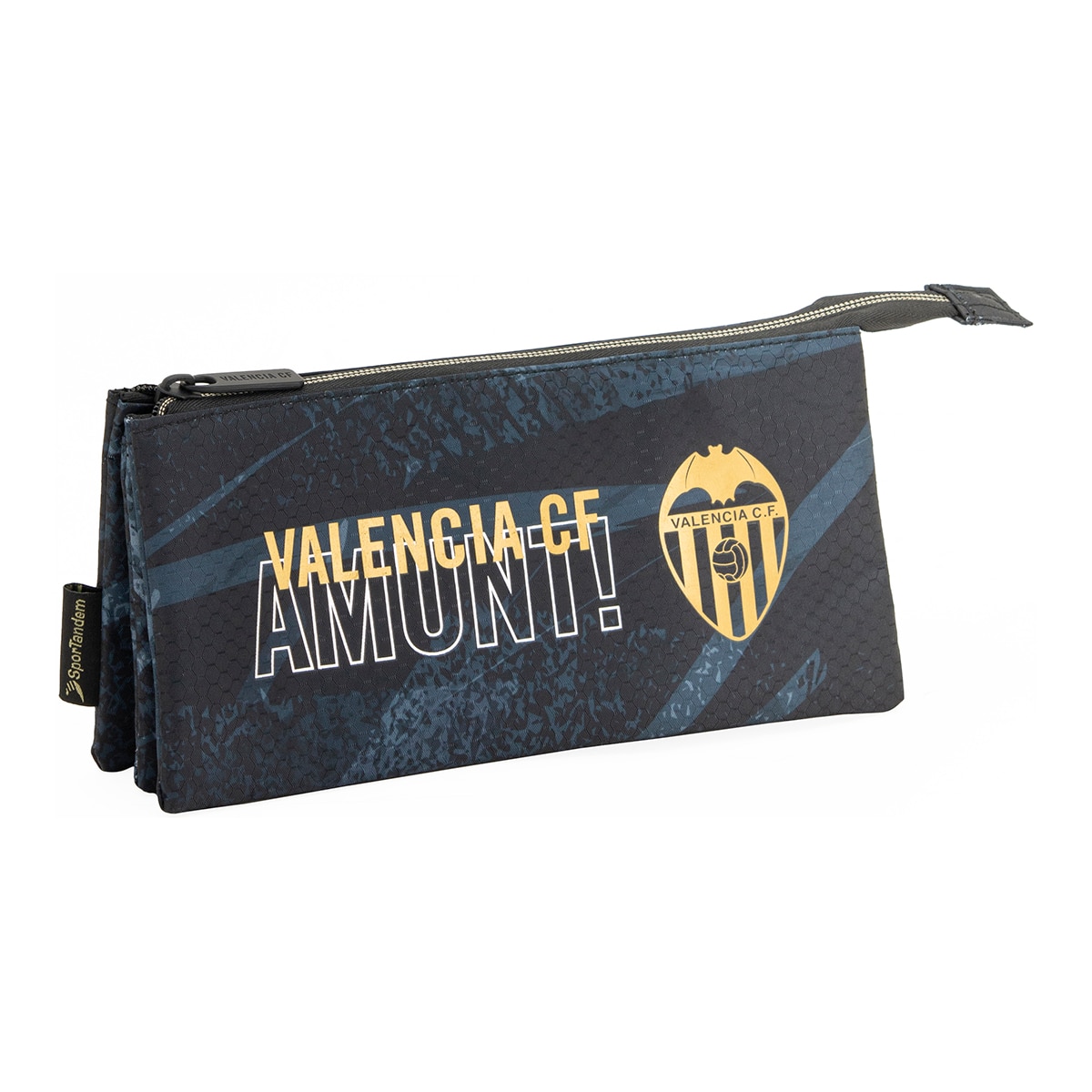 Estojo 3 bolsos com fecho de correr 2025 Valencia CF preto e dourado Preto / Dourado-1