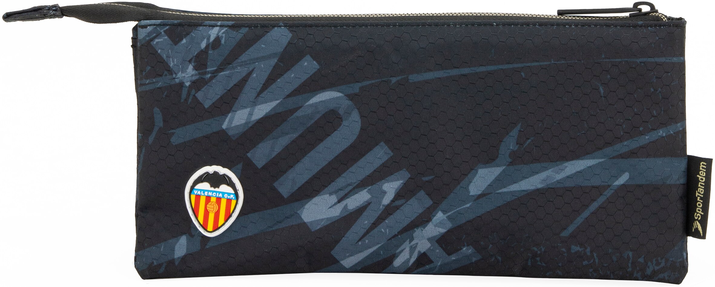 Estojo 3 bolsos com fecho de correr 2025 Valencia CF preto e dourado Preto / Dourado-2