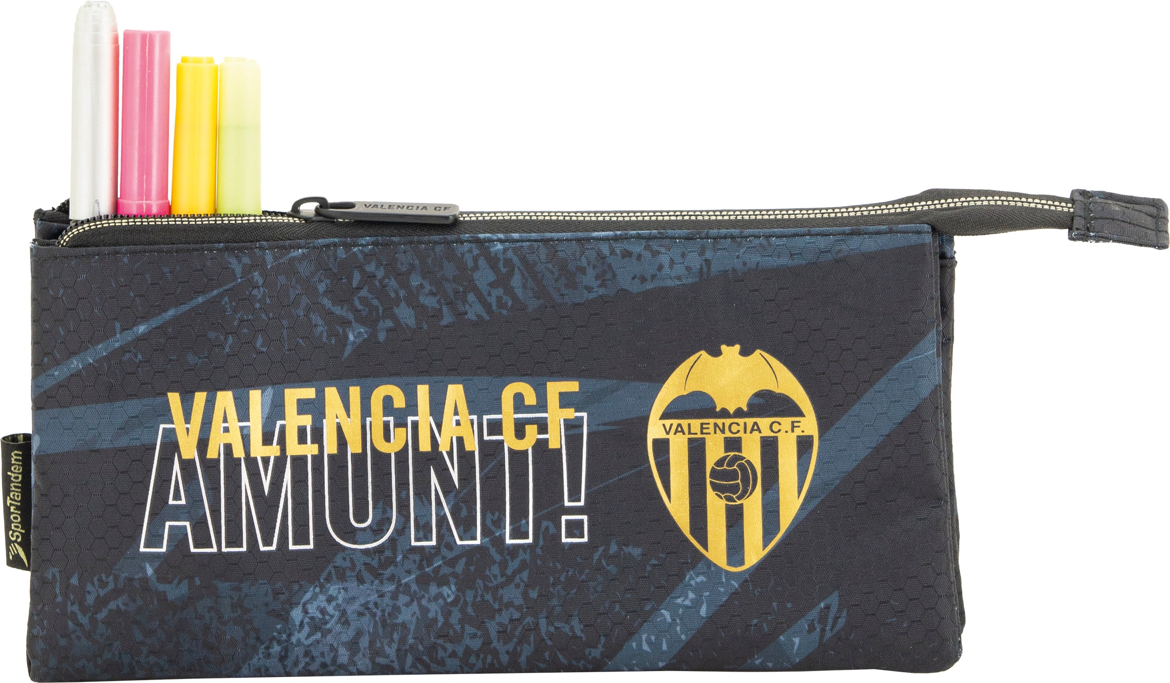 Estojo 3 bolsos com fecho de correr 2025 Valencia CF preto e dourado Preto / Dourado-3