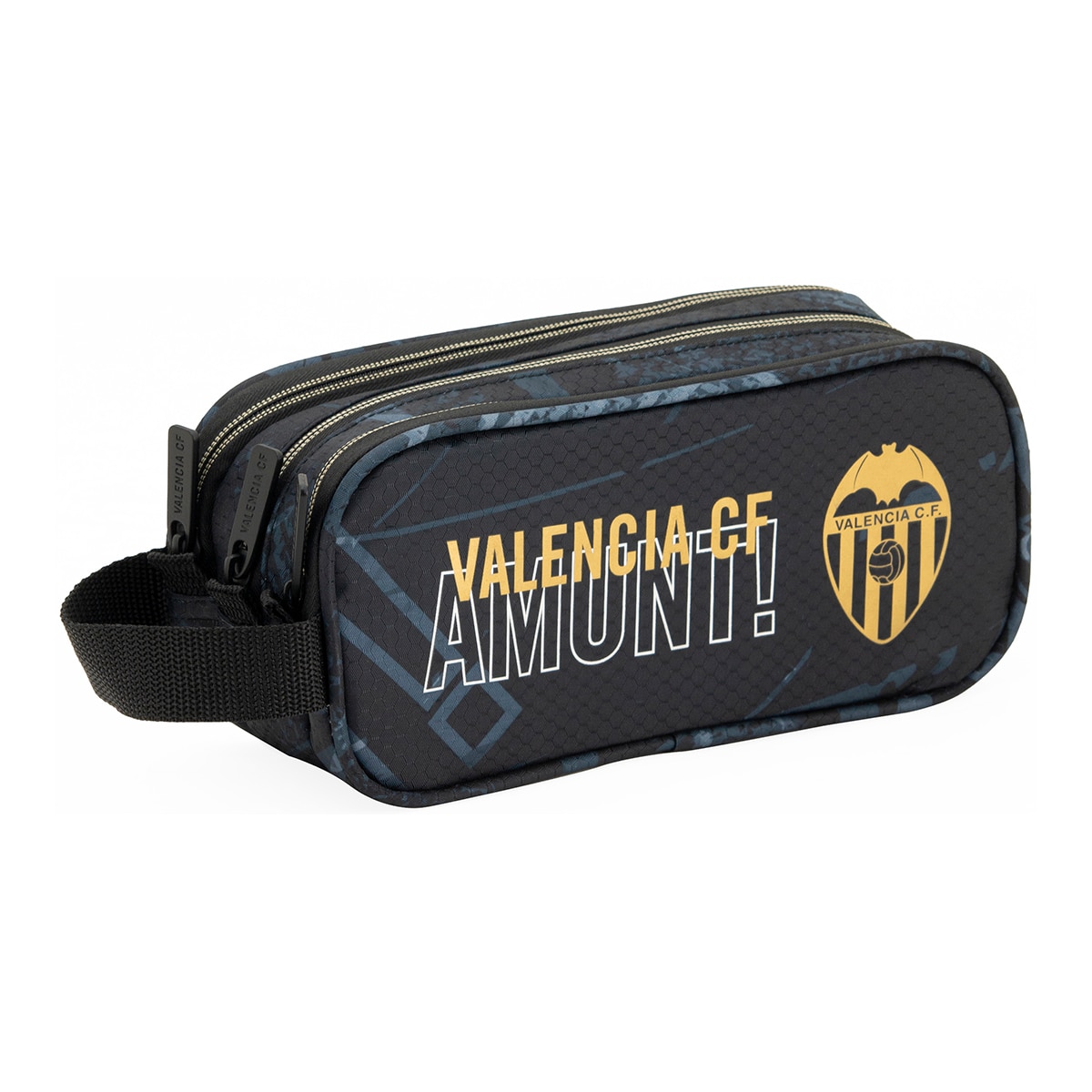 Estojo triplo de grande capacidade 2025 Valencia CF preto e dourado Preto / Dourado-1