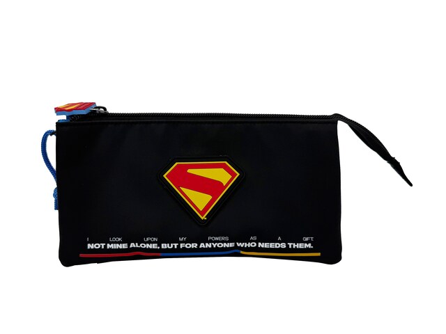 Portatodo triple con cinco compartimentos Superman Black Collection CyP Brands negro rojo azul