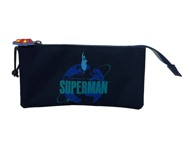 Imagem 0 de Estojo Triplo com Cinco Compartimentos Superman Blue Collection CyP Brands Preto, Azul
