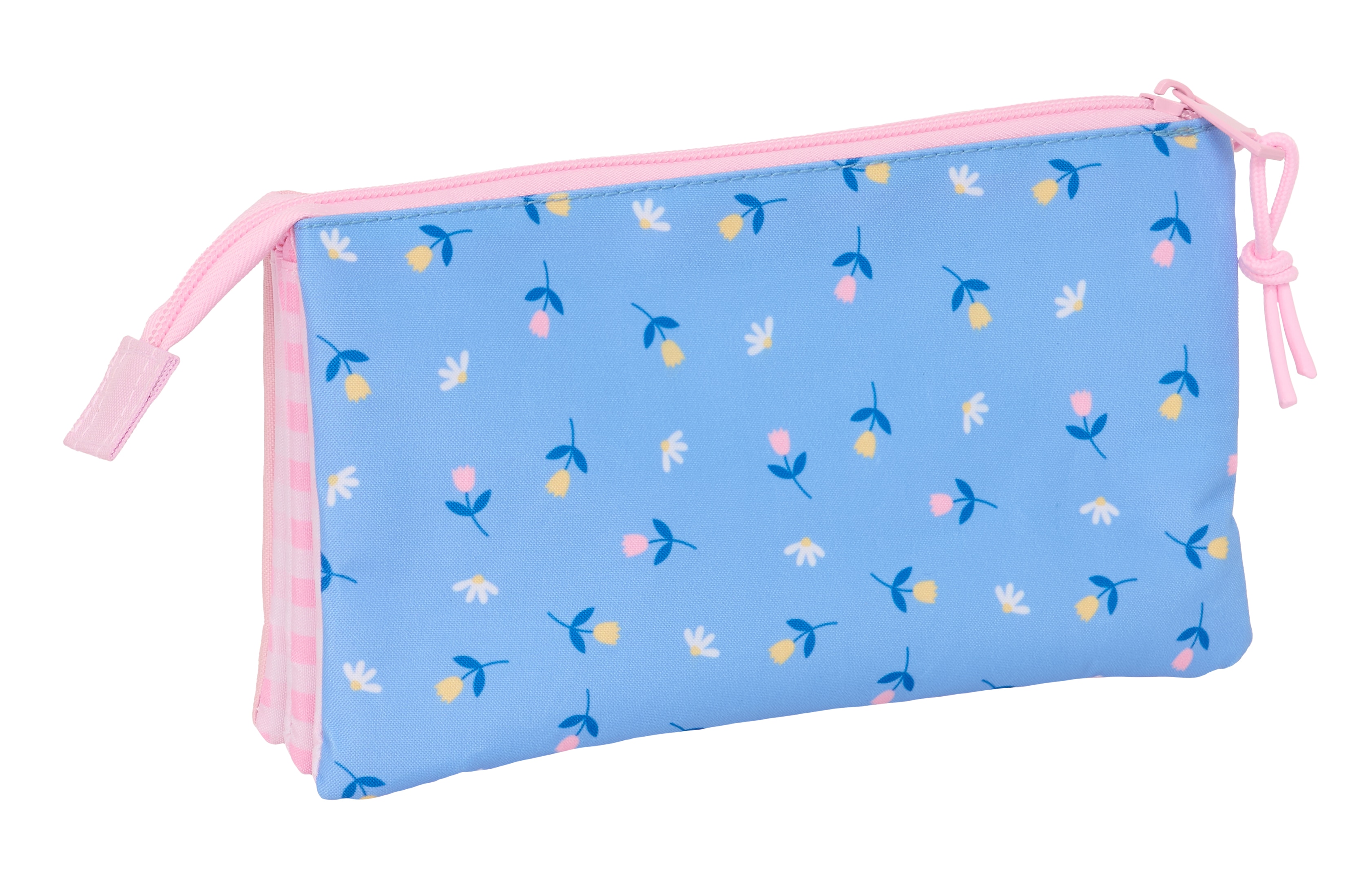 Portatodo triple Safta Hello spring rosa claro y azul claro 2