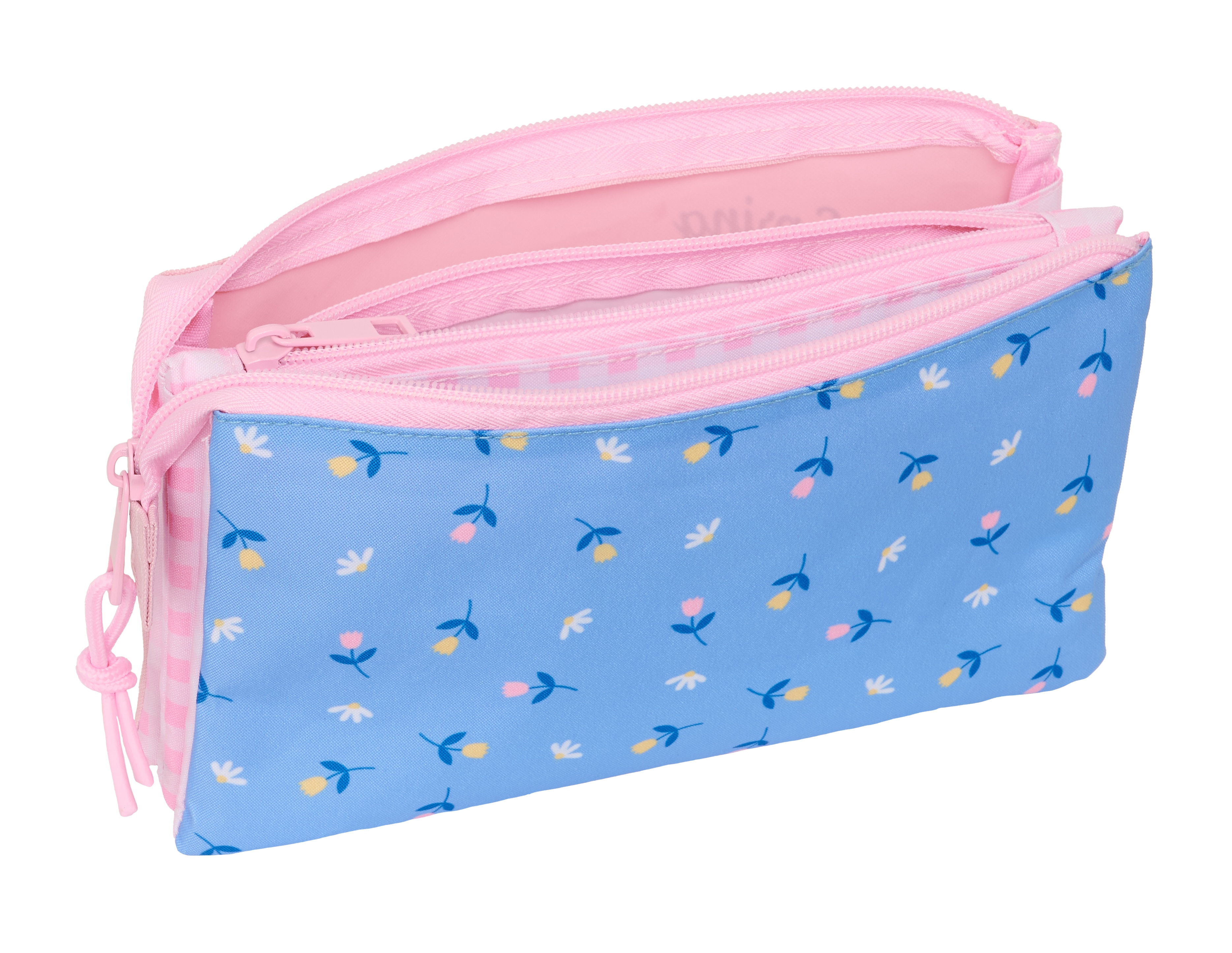 Portatodo triple Safta Hello spring rosa claro y azul claro 3