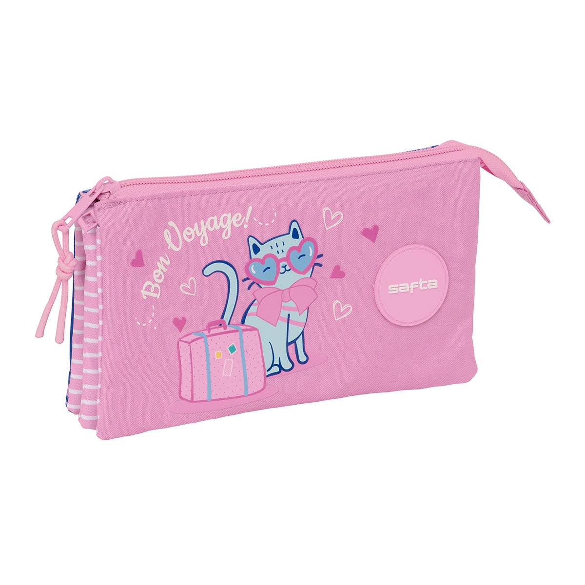 Imagen 0 de Portatodo triple Safta Kitty azul oscuro y rosa claro