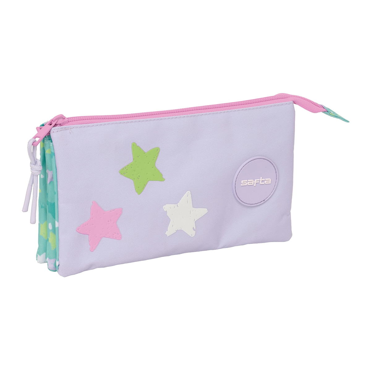 Portatodo triple Safta Stars turquesa y morado 1