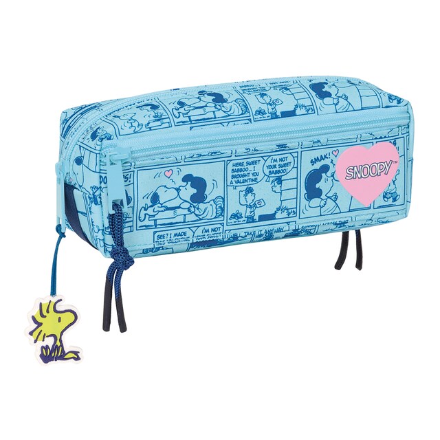 Imagen 0 de Portatodo triple pequeño con goma elastica 22cm Snoopy Safta azul claro