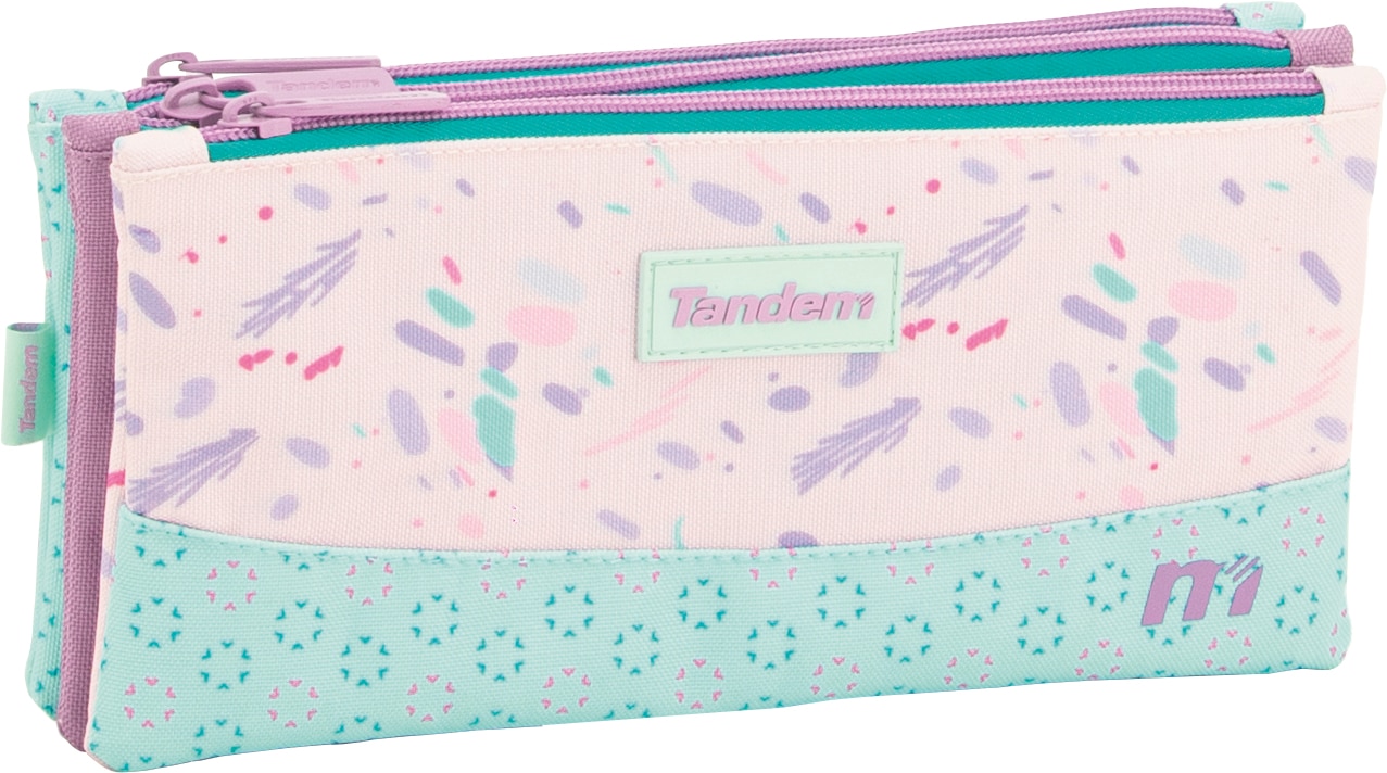 Estuche escolar portatodo con tres bolsillos independientes separados mediante cremalleras Tandem 7