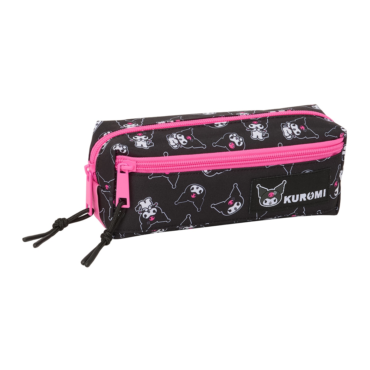 Imagen 0 de Portatodo triple pequeño con goma elastica 22cm Kuromi Safta negro y fucsia