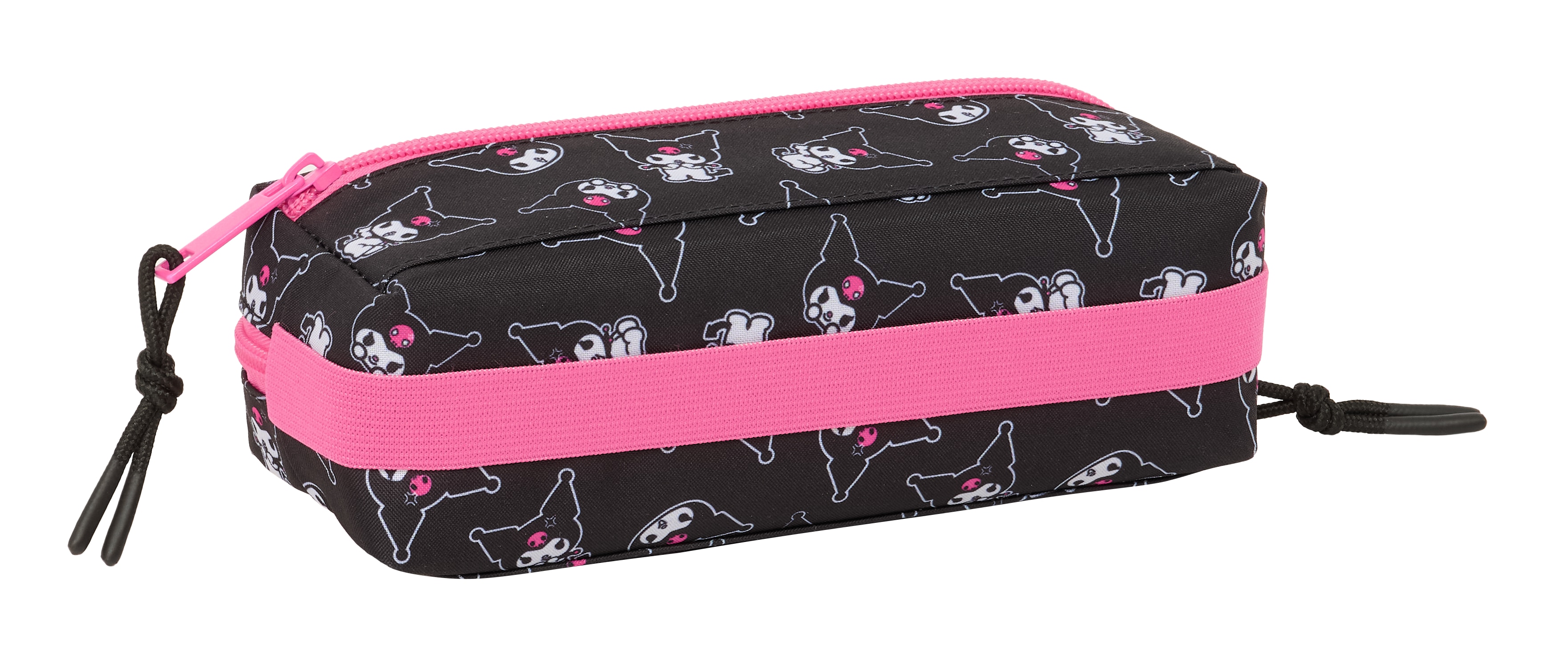 Portatodo triple pequeño con goma elastica 22cm Kuromi Safta negro y fucsia Negro / Fucsia-2