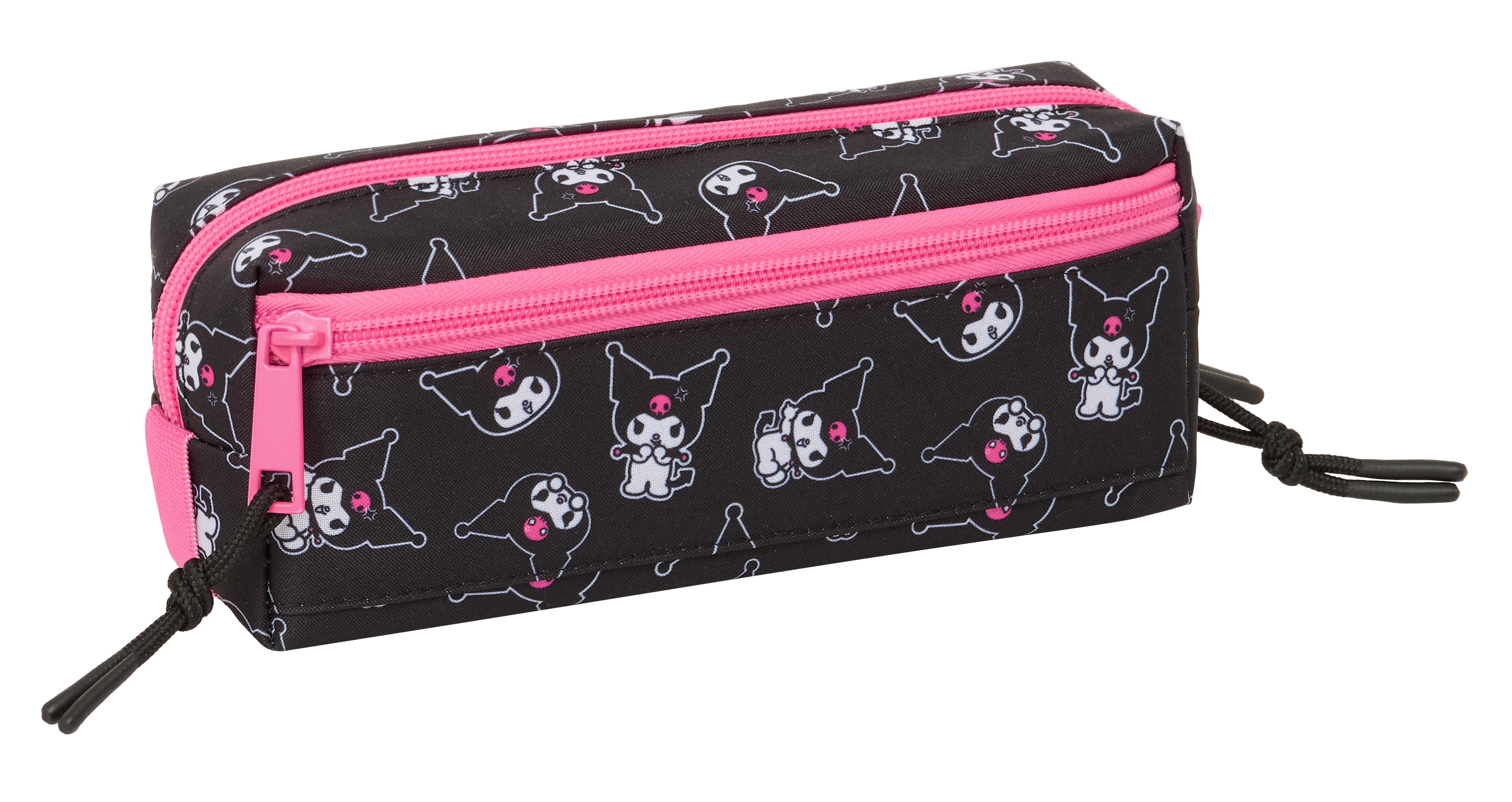 Portatodo triple pequeño con goma elastica 22cm Kuromi Safta negro y fucsia Negro / Fucsia-4