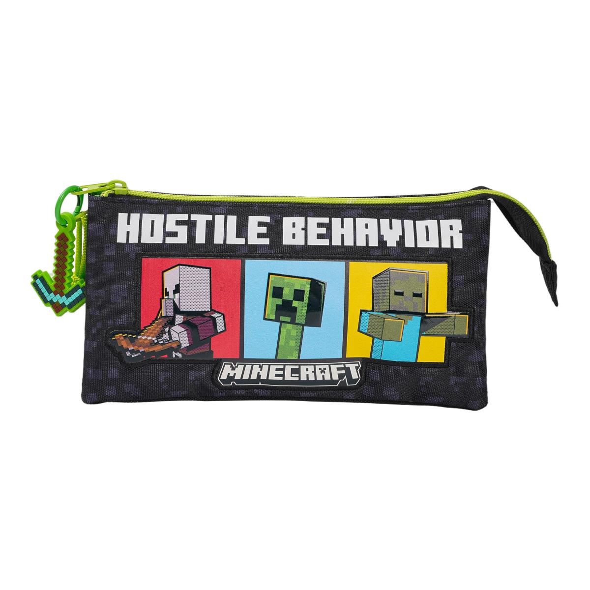 Imagen 0 de Portatodo triple con 5 comparimentos Minecraft CyP Brands negro multicolor