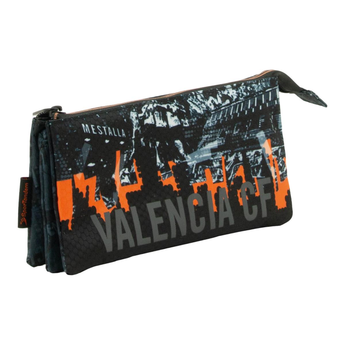 Imagem 0 de Estojo 3 Bolsos com Fecho de correr Principal 2026 Valencia CF Sportandem Preto e Laranja
