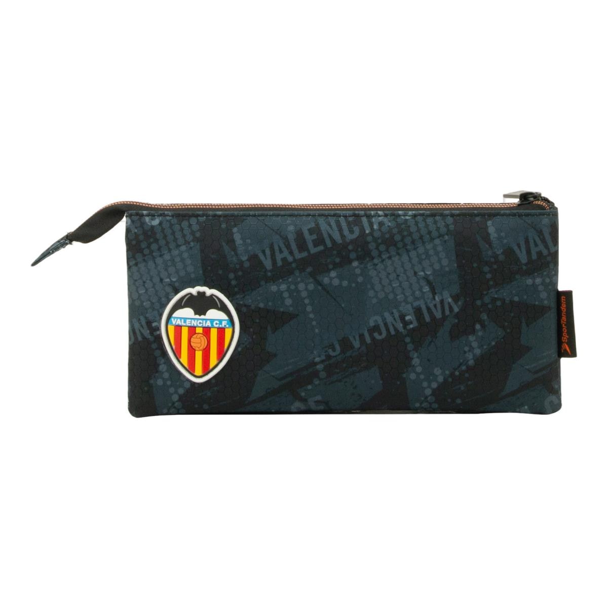 Portatodo 3 bolsillos con cremallera principal 2026 Valencia CF Sportandem negra y naranja Negro / Naranja-2