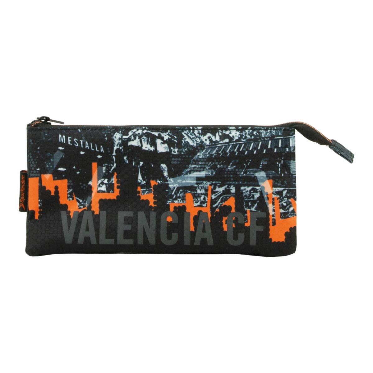 Portatodo 3 bolsillos con cremallera principal 2026 Valencia CF Sportandem negra y naranja Negro / Naranja-4