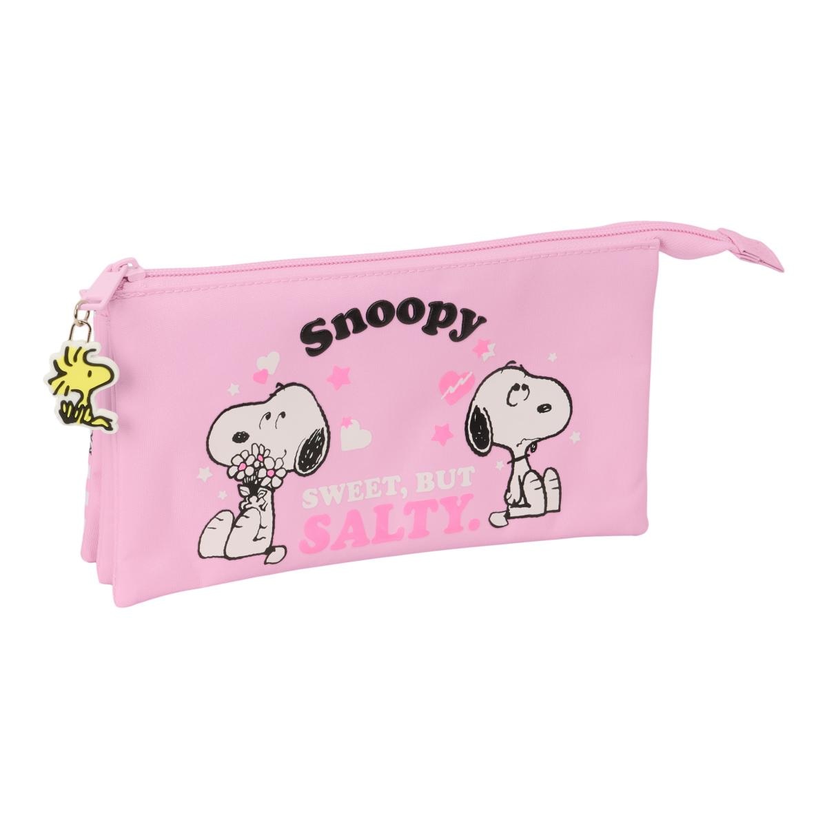 Imagem 0 de Estojo Triplo Snoopy Safta - Rosa e Branco