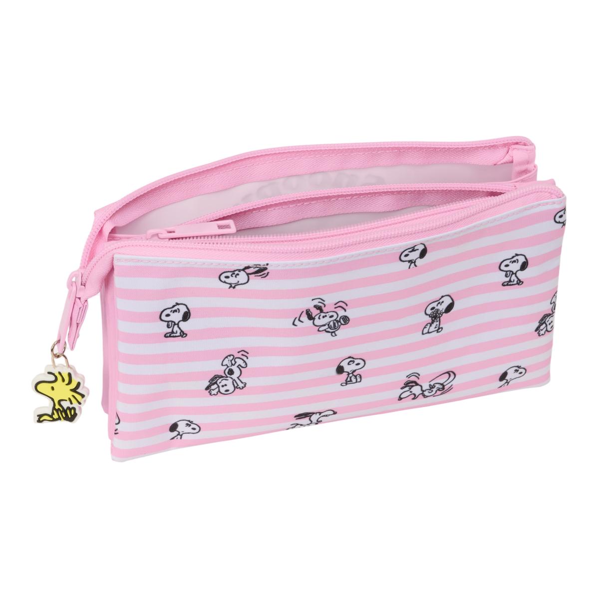 Estojo Triplo Snoopy Safta - Rosa e Branco Rosa / Branco-3