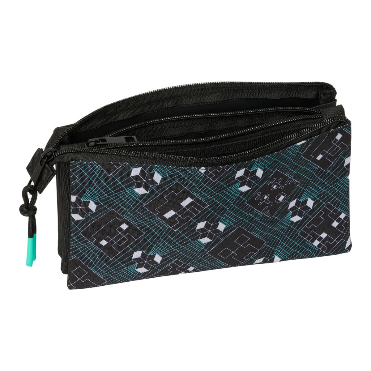 Estojo Triplo Minecraft Safta - Preto e Turquesa Preto / Turquesa-3