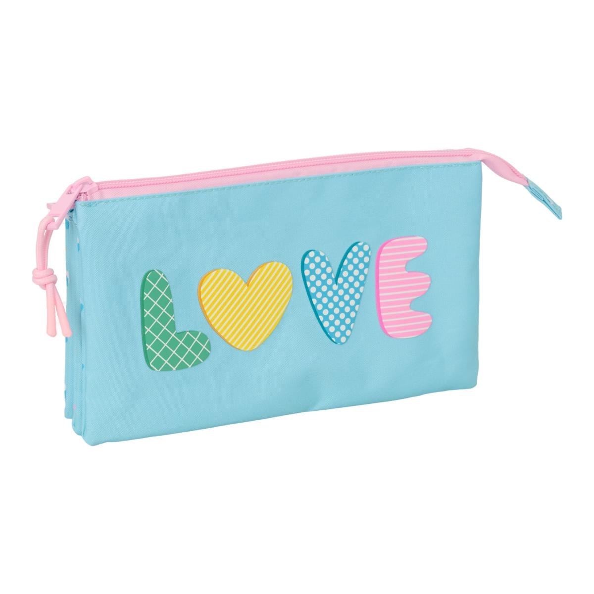 Imagen 0 de Portatodo triple Safta love azul claro y rosa