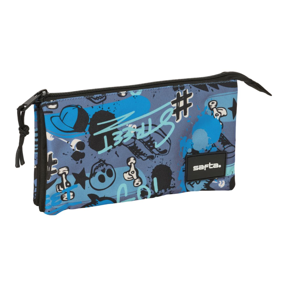 Imagen 0 de Portatodo triple Safta "Street" azul, gris y negra