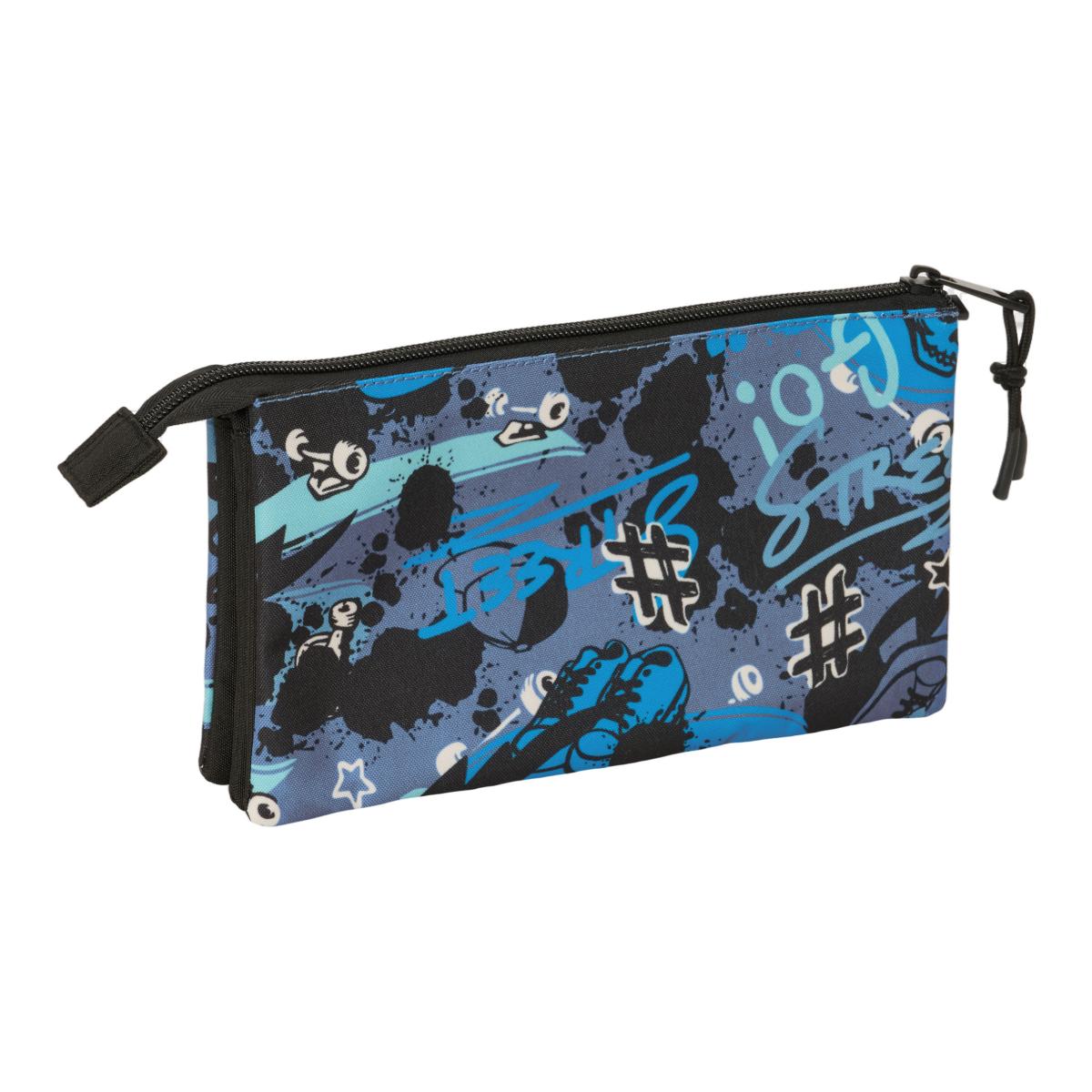 Portatodo triple Safta "Street" azul, gris y negra Azul / Gris-2