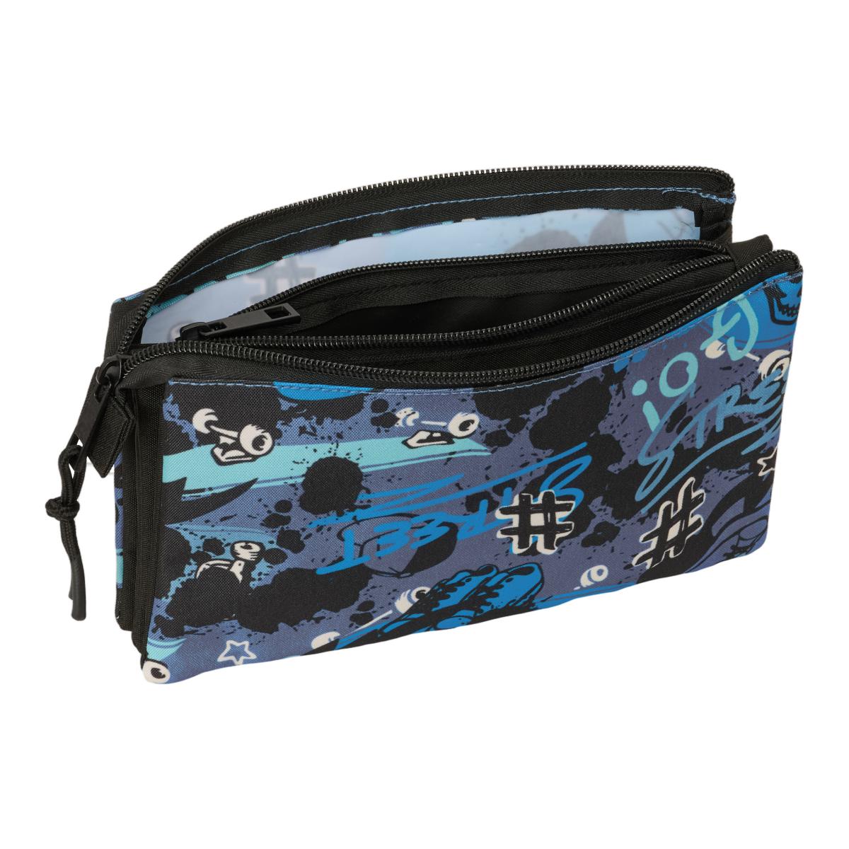 Portatodo triple Safta "Street" azul, gris y negra Azul / Gris-3