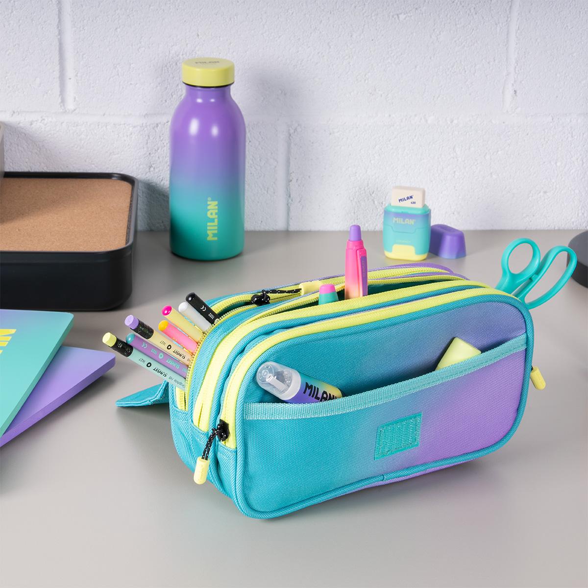 Estojo 4 Fechos de Correr com Lapela Sunset - Turquesa Verde / Roxo-2