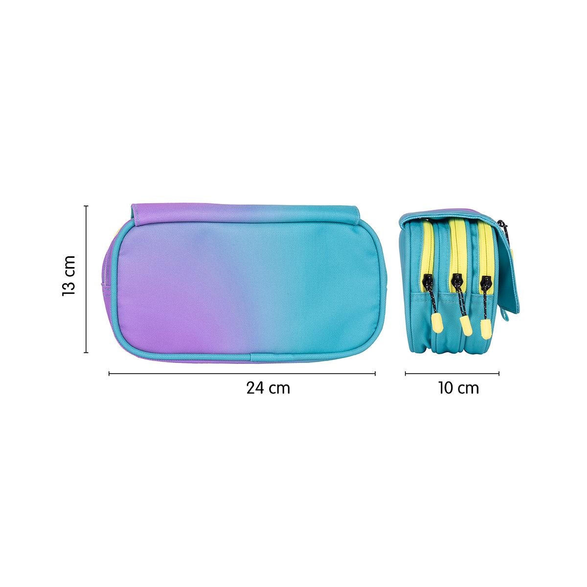 Estojo 4 Fechos de Correr com Lapela Sunset - Turquesa Verde / Roxo-3