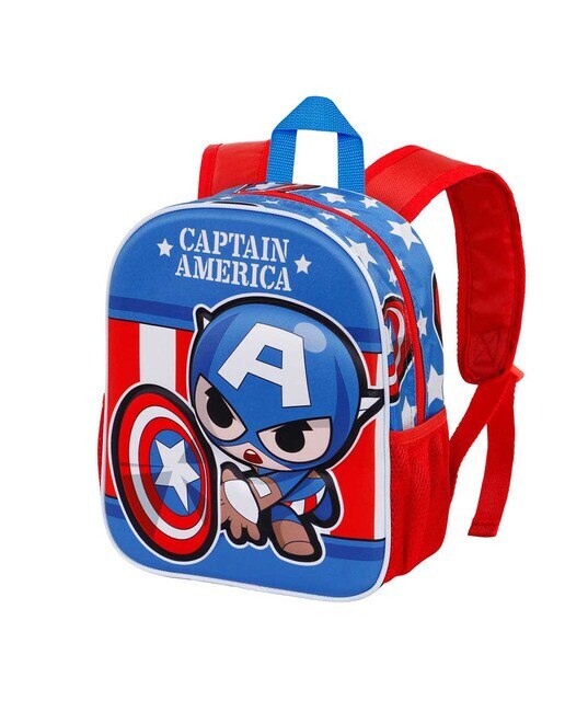 Mochila 3D Pequena Capitão América Let's Go Marvel - Azul Azul / Vermelho-1