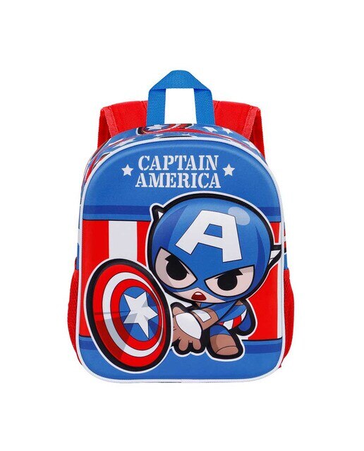 Mochila 3D Pequena Capitão América Let's Go Marvel - Azul Azul / Vermelho-2