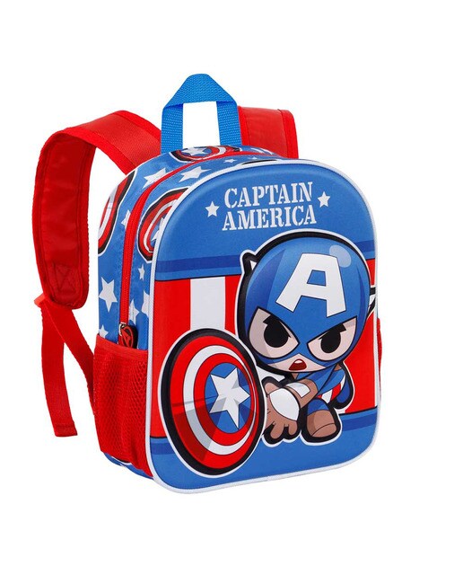 Mochila 3D Pequena Capitão América Let's Go Marvel - Azul Azul / Vermelho-3