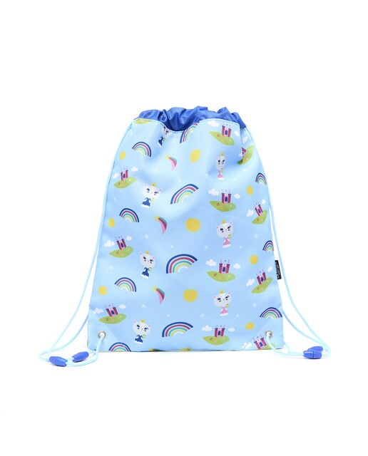 Mochila de cordão impermeável para criança com personagem Castelo e gatinho da princesa Draeger rosa Azul-2