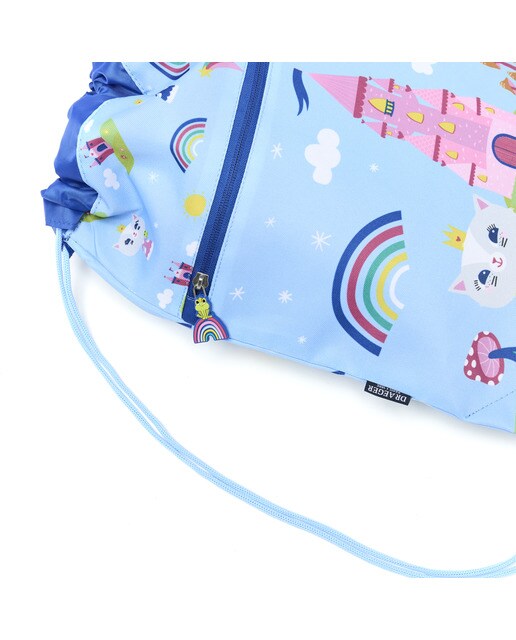 Mochila de cordão impermeável para criança com personagem Castelo e gatinho da princesa Draeger rosa Azul-3