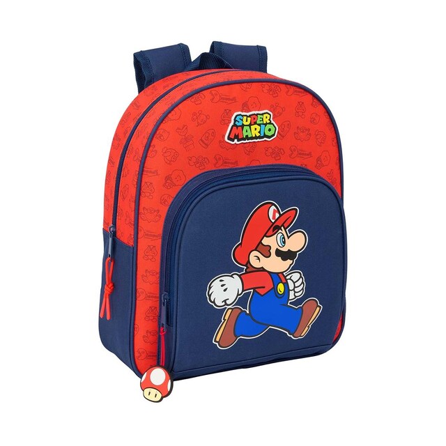 Imagem 0 de Mochila infantil adaptável a trolley Safta Super Mario Bros azul escuro e vermelho