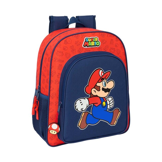 Imagen 0 de Mochila junior adaptable a carro Super Mario Bros Safta azul oscuro y rojo